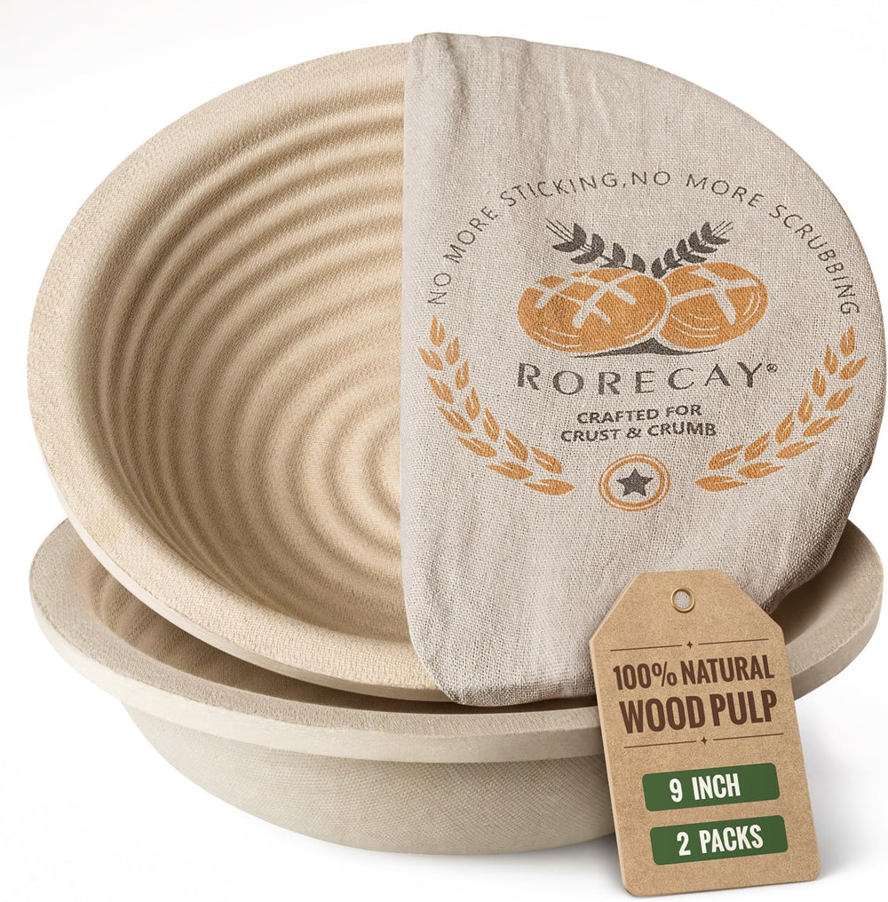 Wood Pulp Banneton Bread Proofing Baskets, Set of 2, 9 Inch Round