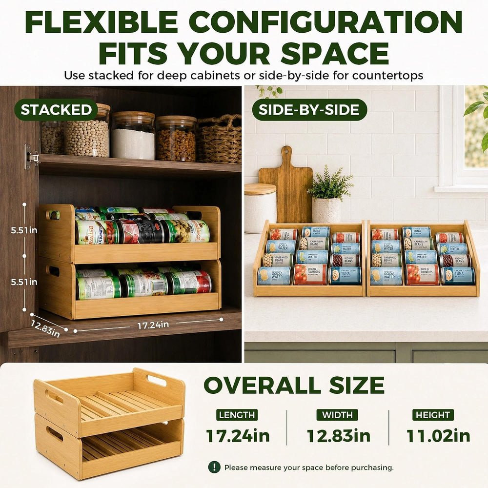 MinBoo EcoLyfe Bamboo Stackable Can Organizer 2-Tier Gravity Food Dispenser