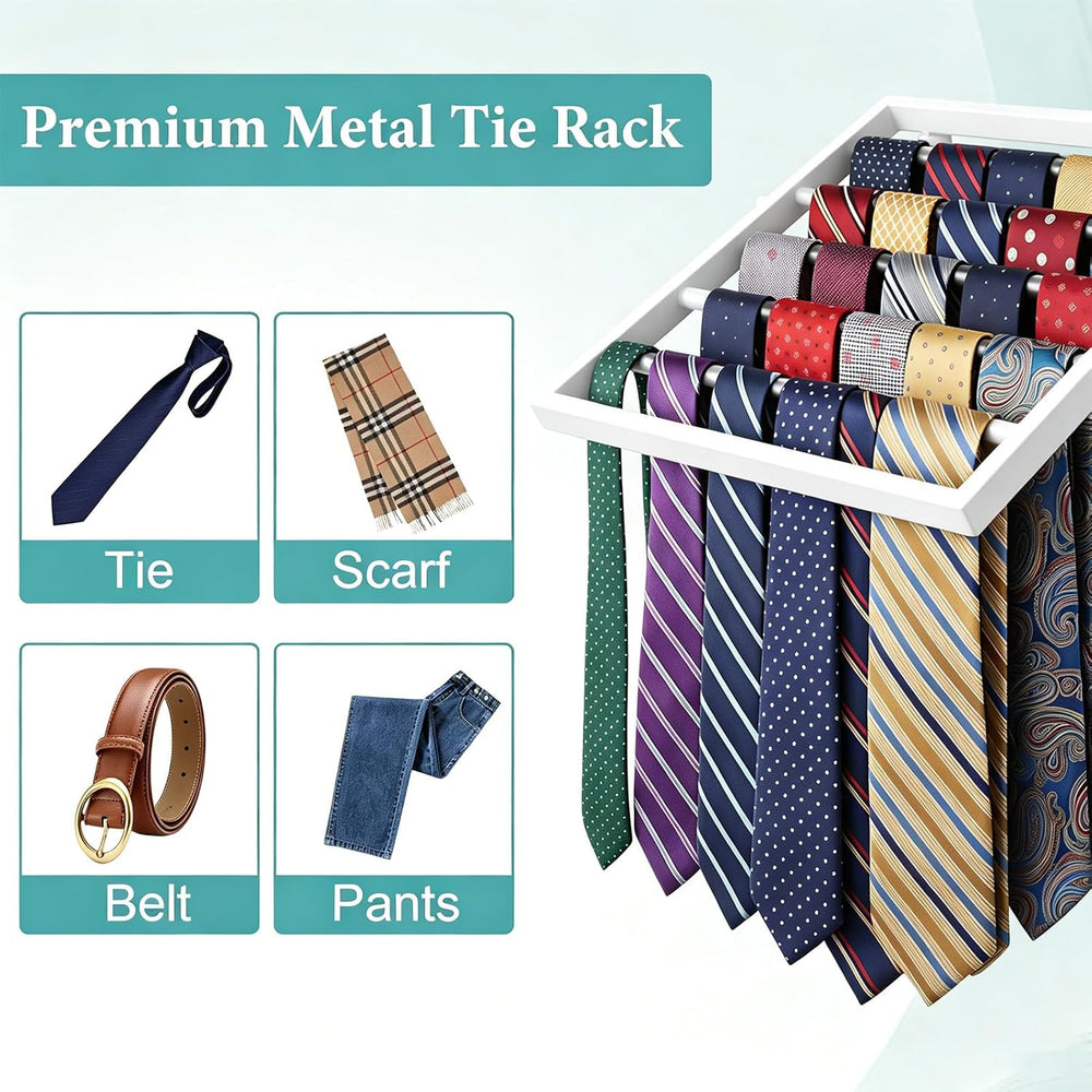 Wall Mounted Tie Rack Organizer, Metal Tie Rack Holds Up to 58 Ties, Adjustab...