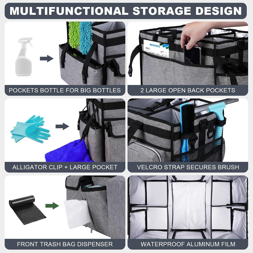 Extra Large Cleaning Caddy Bag with Rigid Support Board, Cleaning Organizer T...