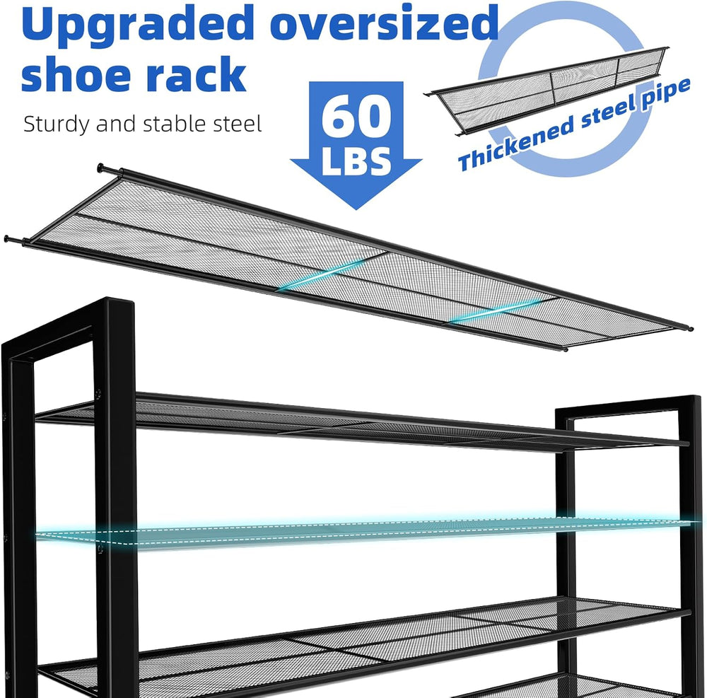 Simple Trending 12 Tier Shoe Rack, Sturdy Tall Shoe Organizer, Black
