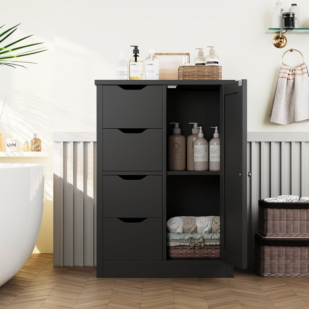 Shintenchi Bathroom Small Floor Storage Cabinet with 4 Drawers, Black