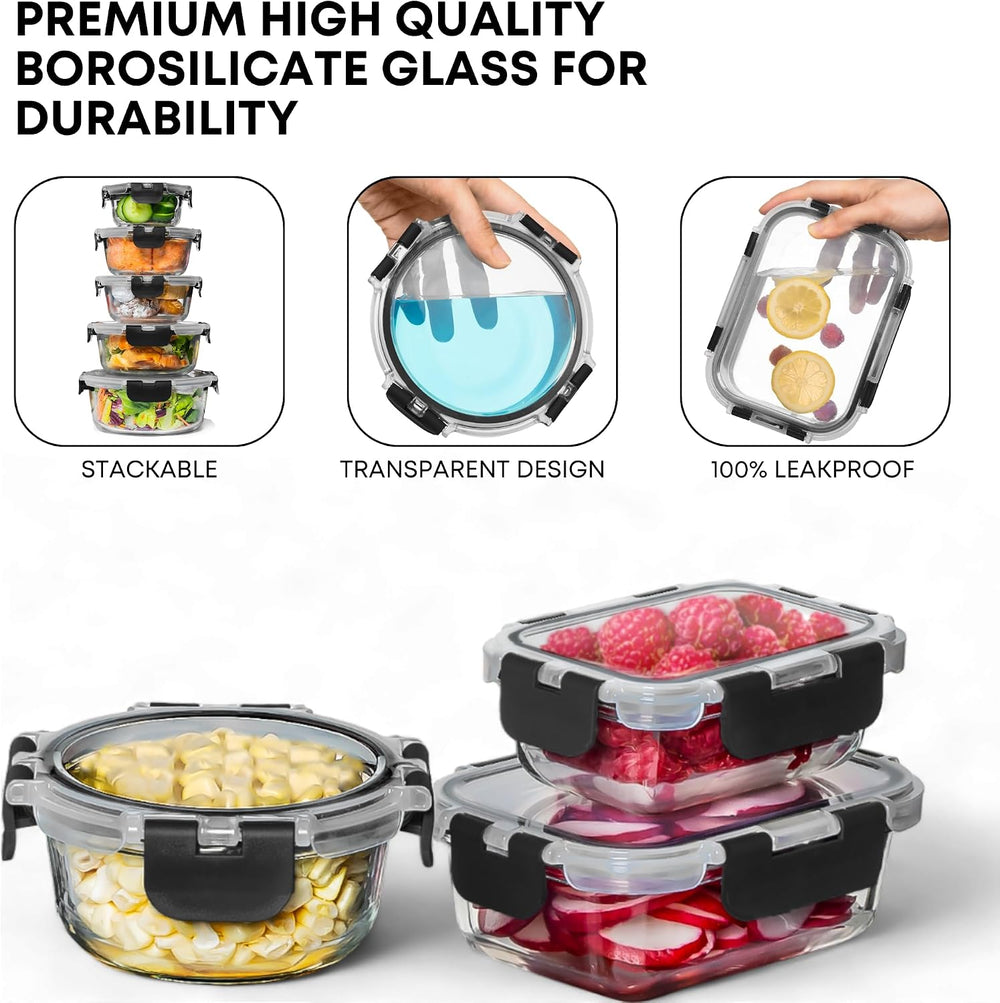 Razab 30 PC Glass Food Storage Containers with Lids - Reusable Glass Meal Pre...