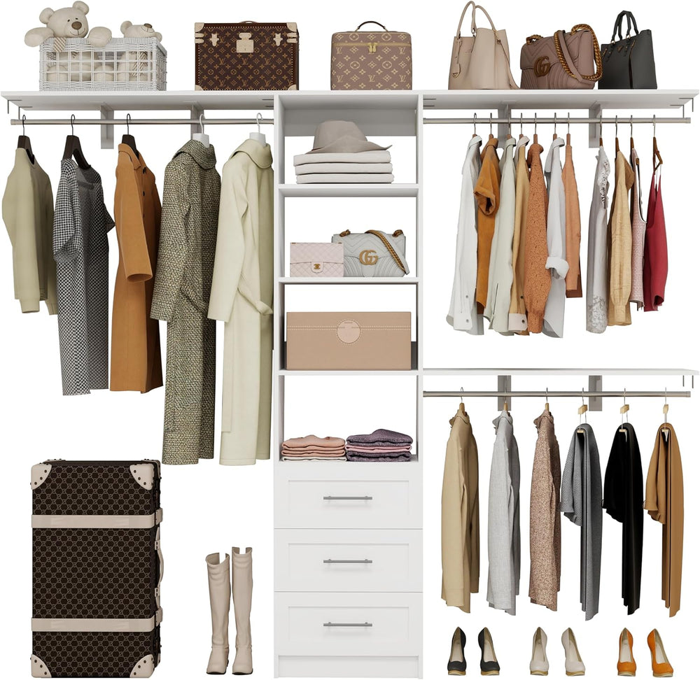 Closet System with Drawers, 5-8FT Closet Organizer Systems with Expandable Ha...