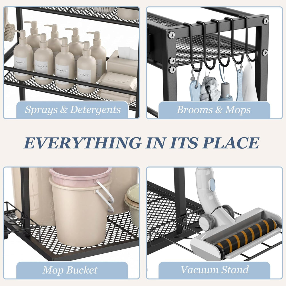 Broom Holder Cleaning Cart, Cleaning Supplies Organizer Adjustable