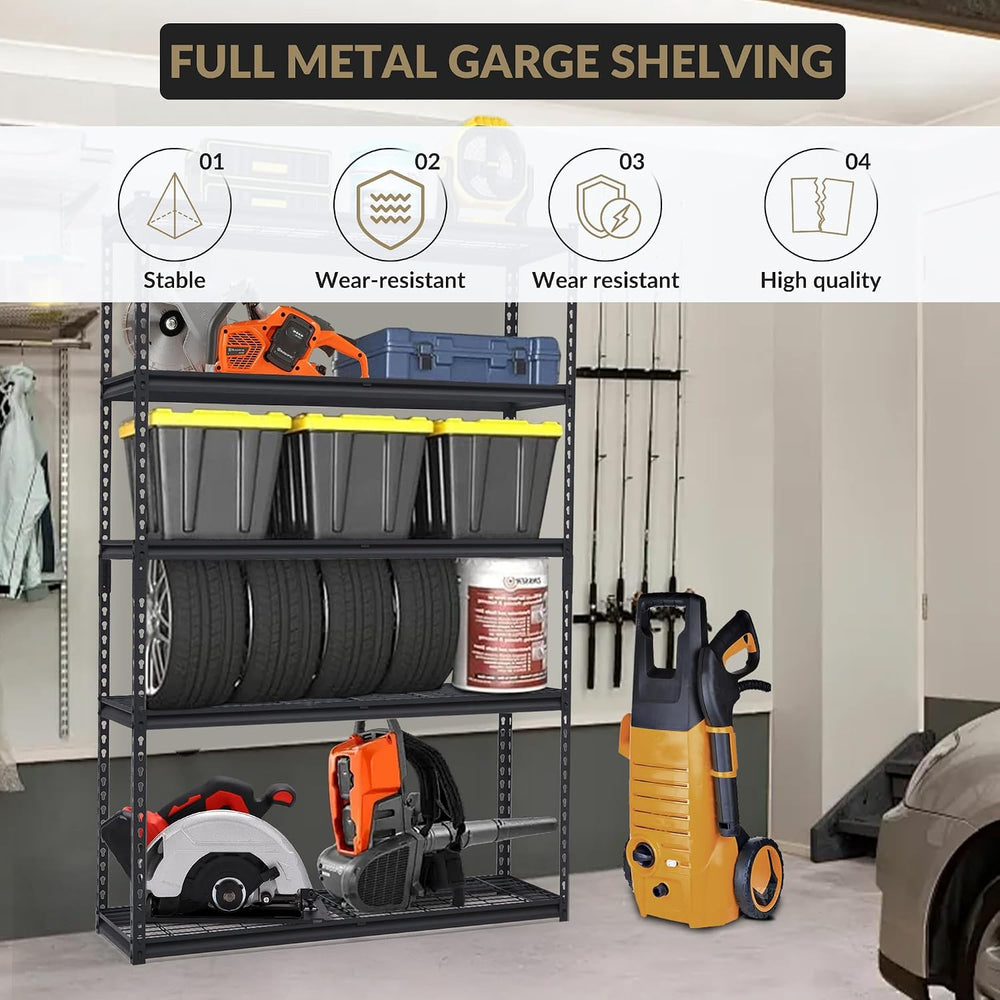 Heavy Duty 5-Tier Metal Storage Shelves - Adjustable Garage Shelving