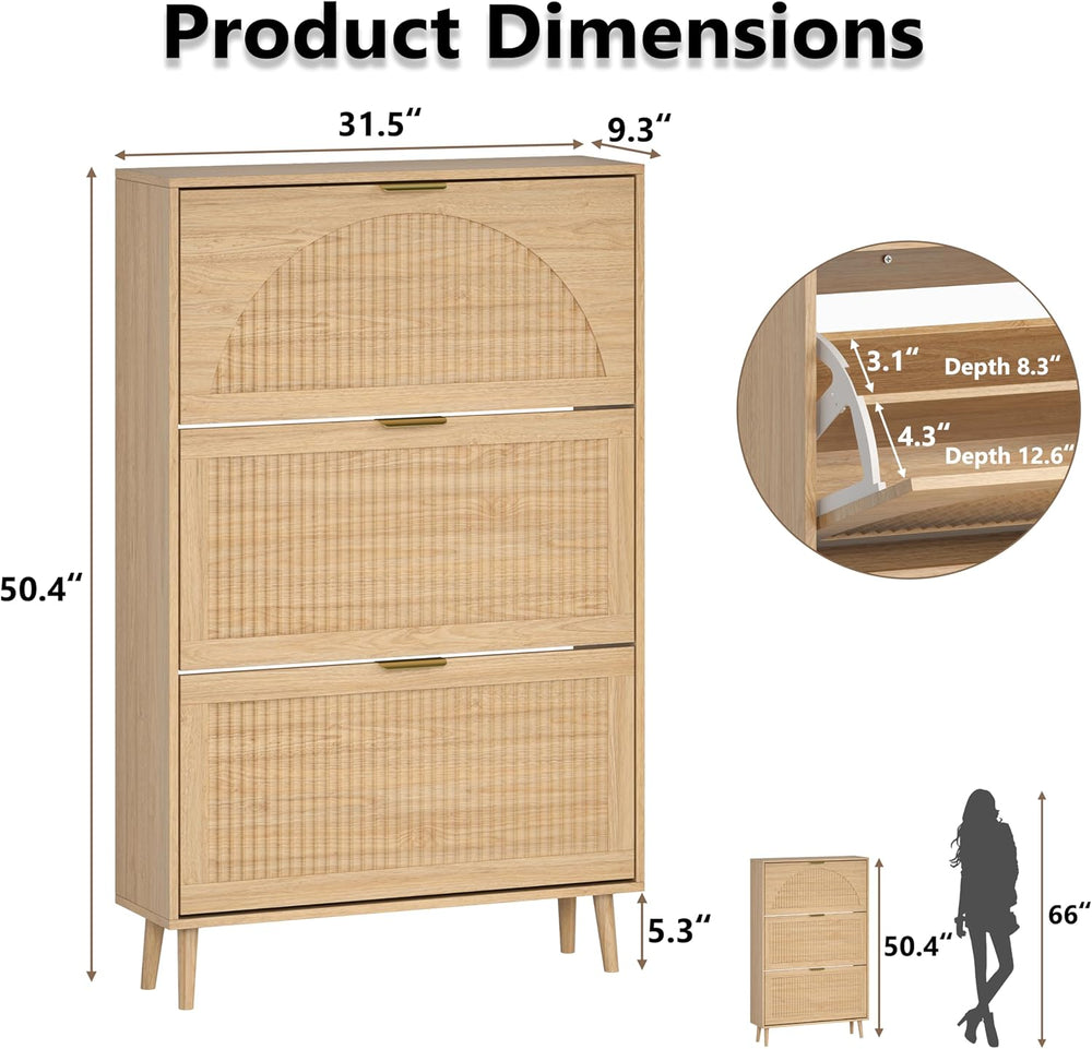 BORNOON Shoe Cabinet for Entryway with 3 Flip Drawers, Slim Wooden Shoe Stora...