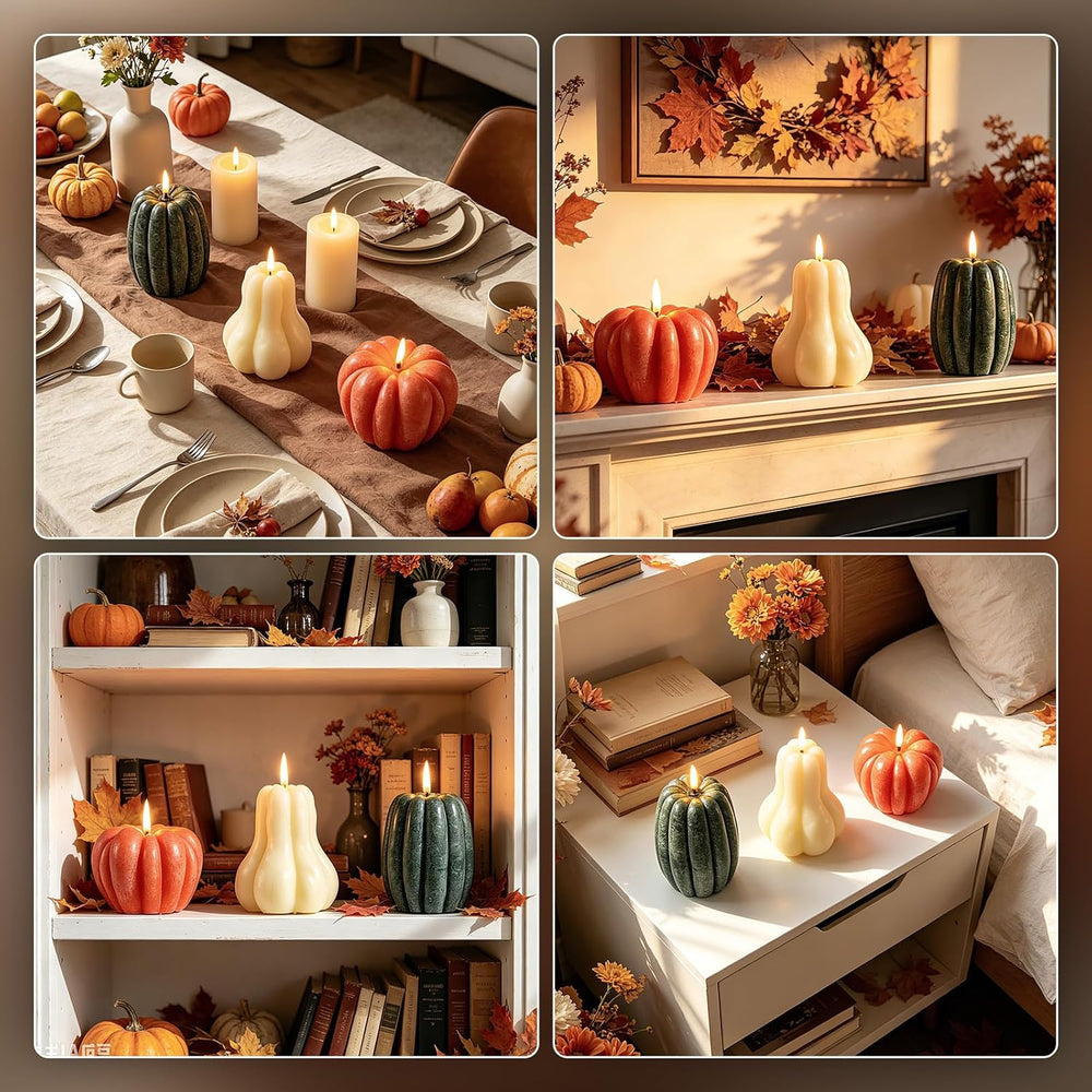 EVERLORIA 3 Pcs Fall Pumpkin Flameless Candle, LED Battery Operated Pumpkin C...