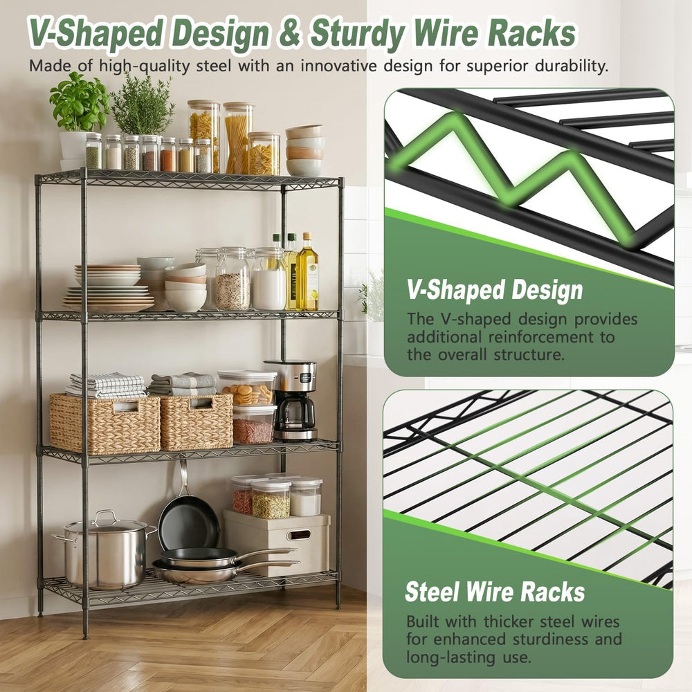 BestOffice | 4-Tier Wire Shelf | 35" x 13.4" x 53.7" | Black