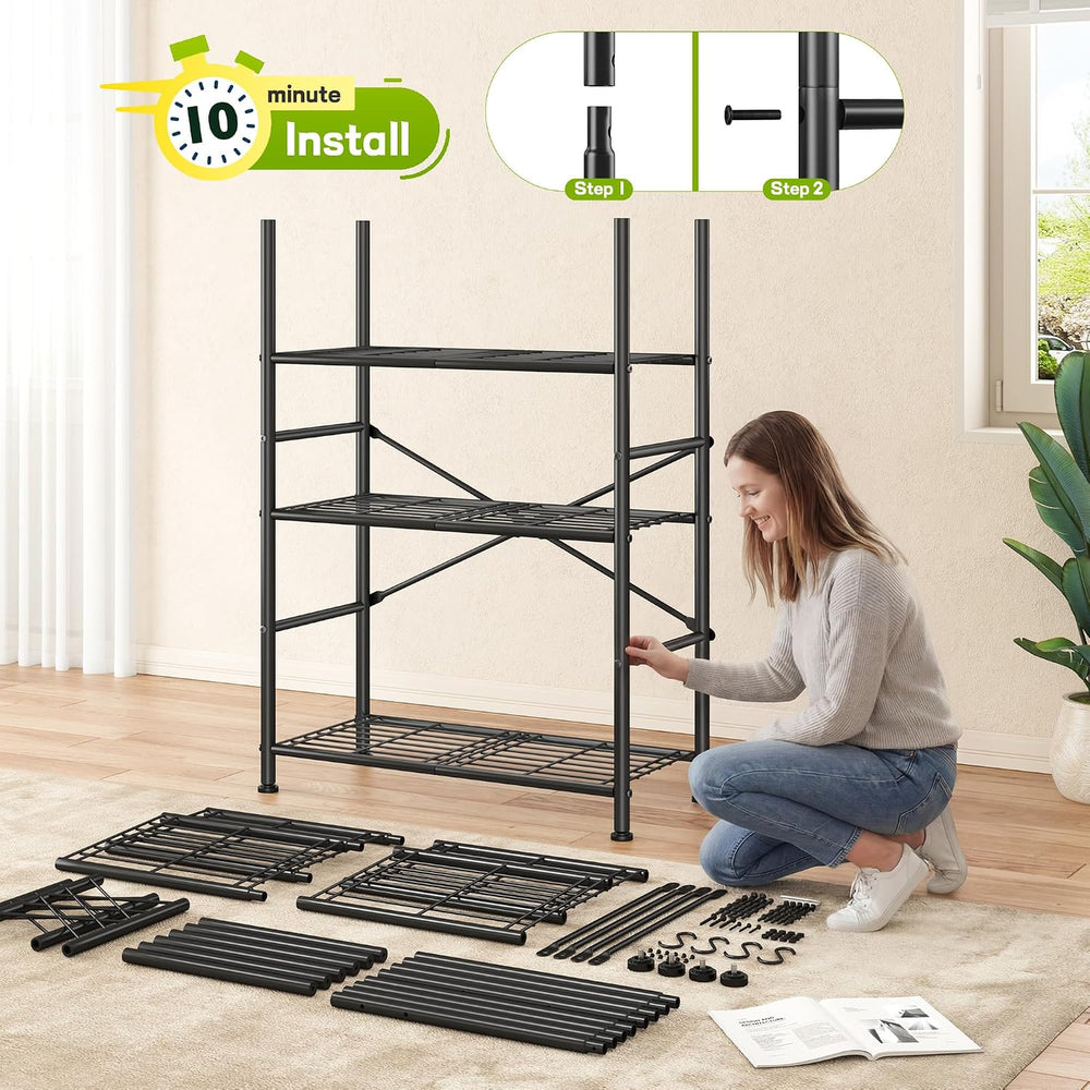 5-Storage Shelves Wire Shelving with Hooks, Metal Shelving Units Shelf Organi...