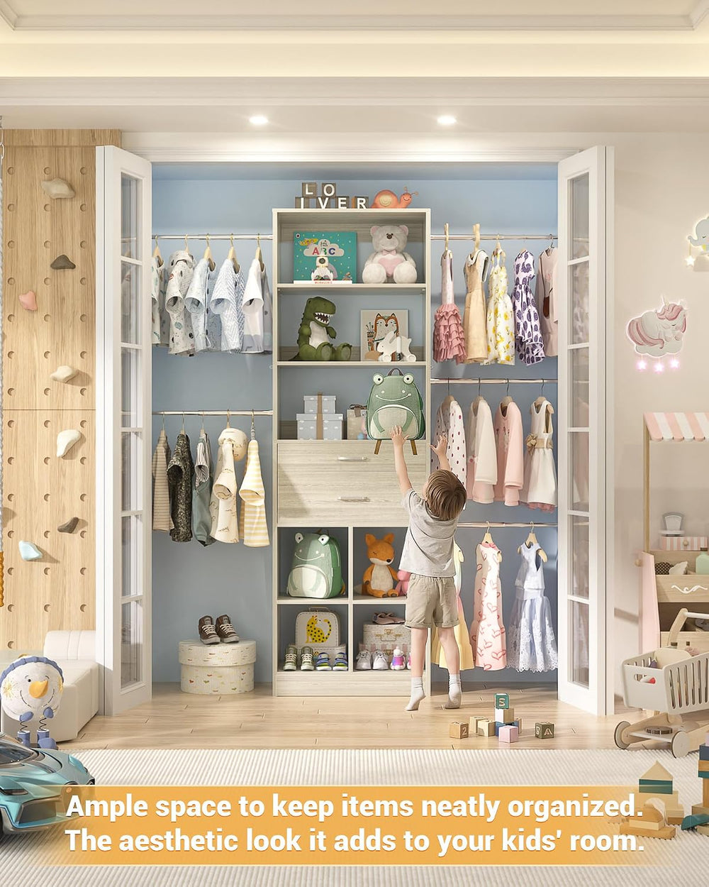 Besiost Small Closet System, 3.2-6.8FT Small Closet Organizer with 5 Hanging ...