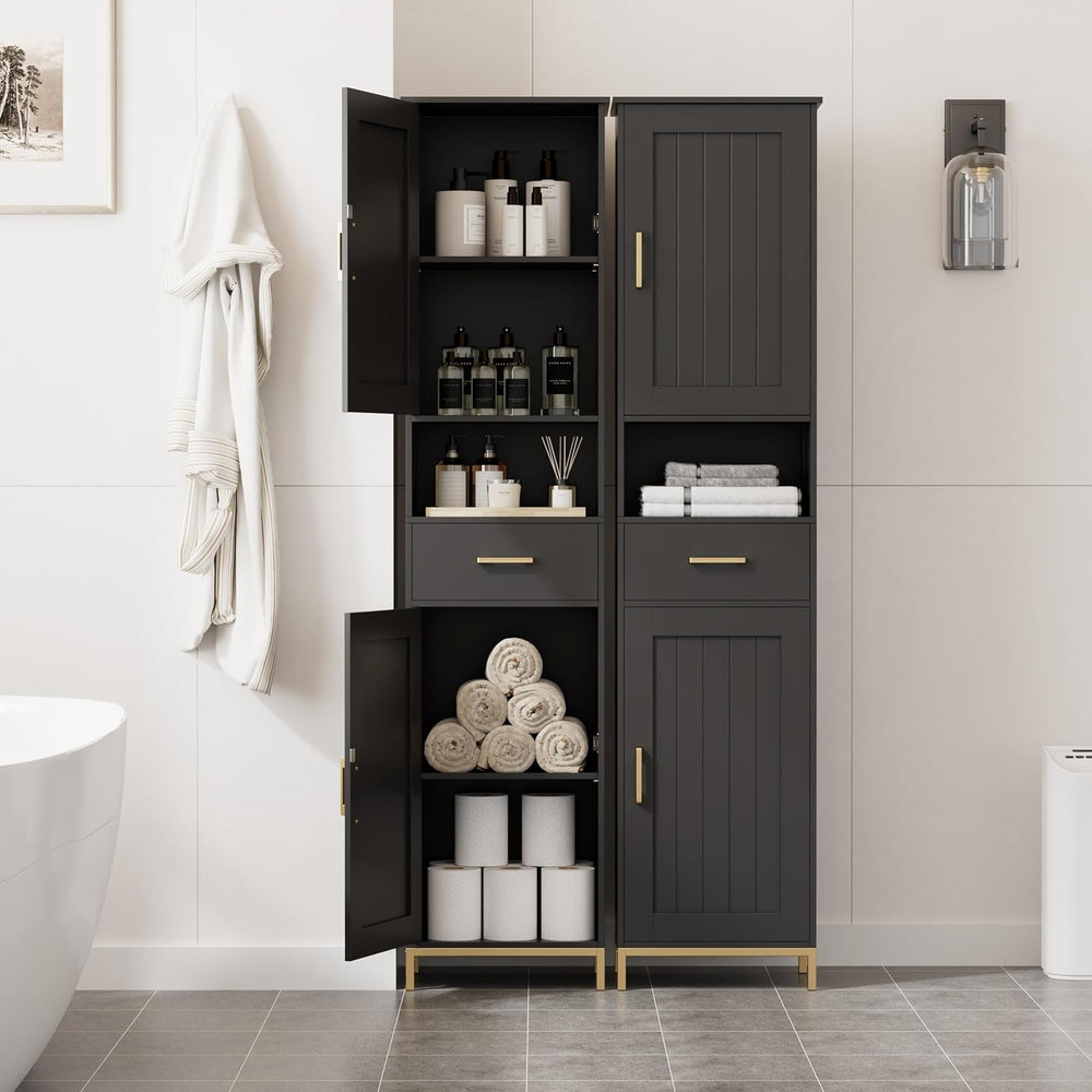 67" H Bathroom Storage Cabinet, Tall Bathroom Cabinet, Black