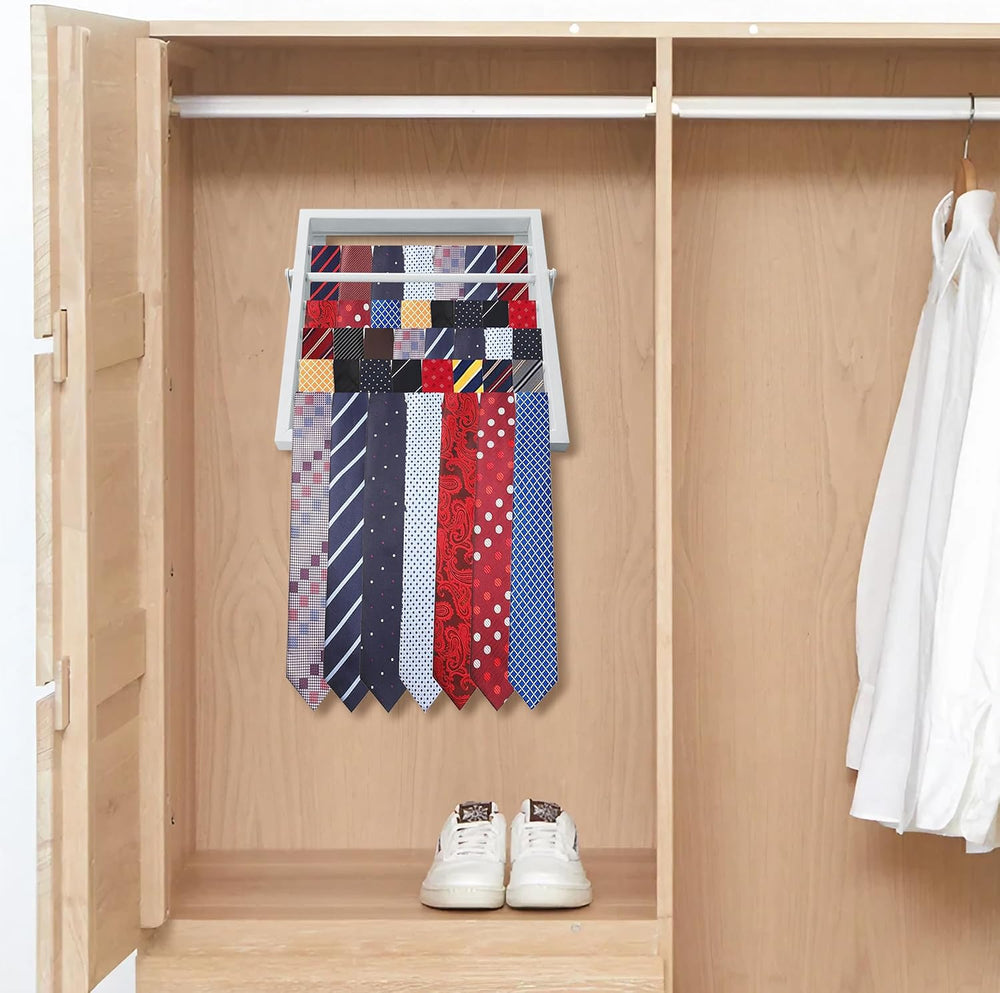Tie Rack Wall Mounted, Adjustable Angle Tie Organizer for 60 Ties & Scarves