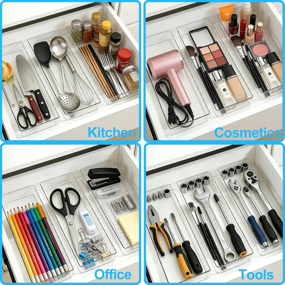 8 Pcs Large Clear Plastic Drawer Organizer,12"x6" Vanity Organizer