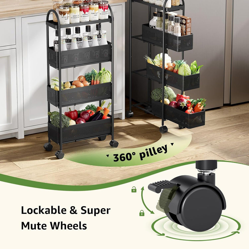 KINGRACK 4 Tier Slim Rolling Cart with Drawer, Metal Utility Storage Cart | 3...