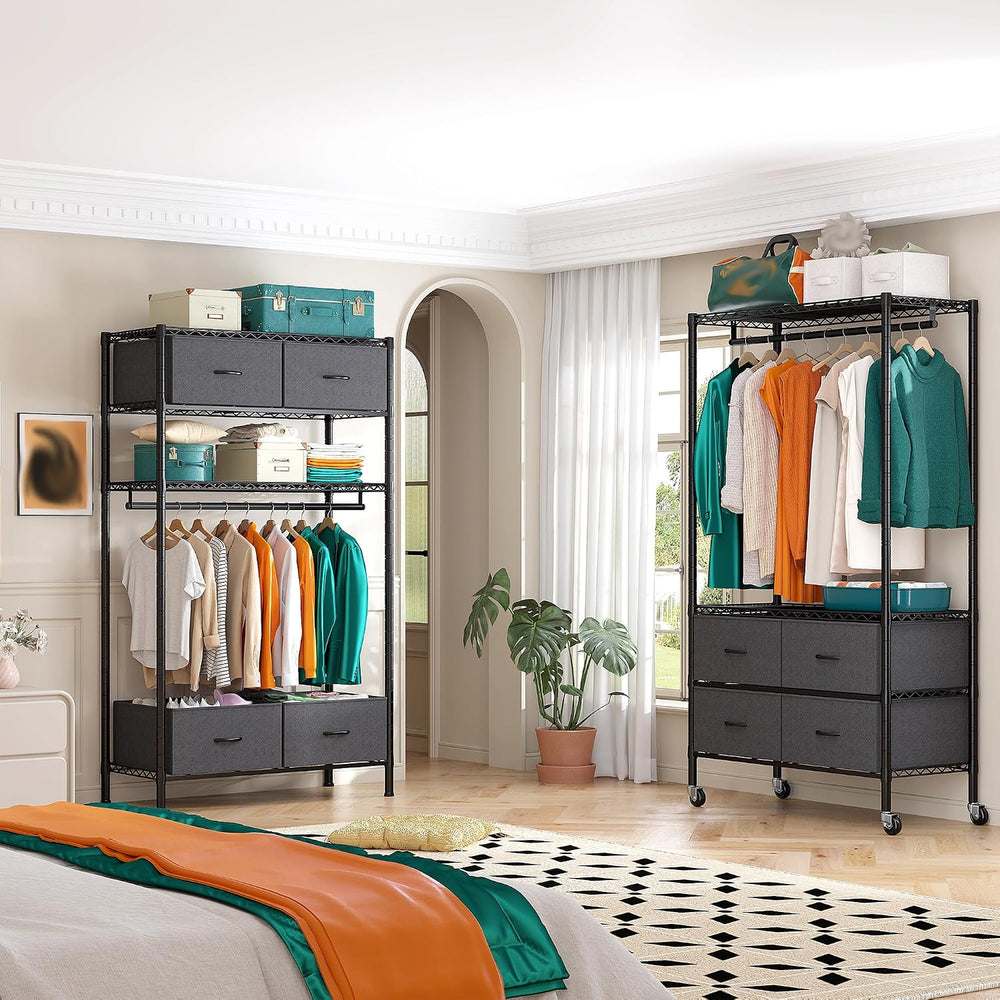 Raybee Rolling Clothes Rack, Portable Closet for Bedroom,Dorm, 4 Drawers