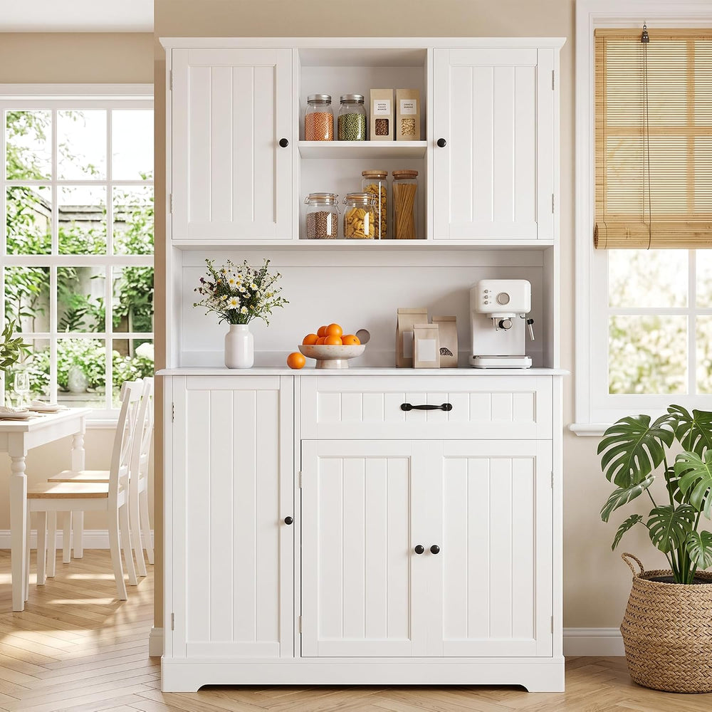 Gizoon Tall Kitchen Storage Cabinet with Door and Shelves White