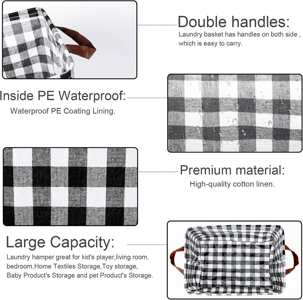 Boao 4 Pcs Buffalo Plaid Storage Baskets Black and White Bins Large Checkered...