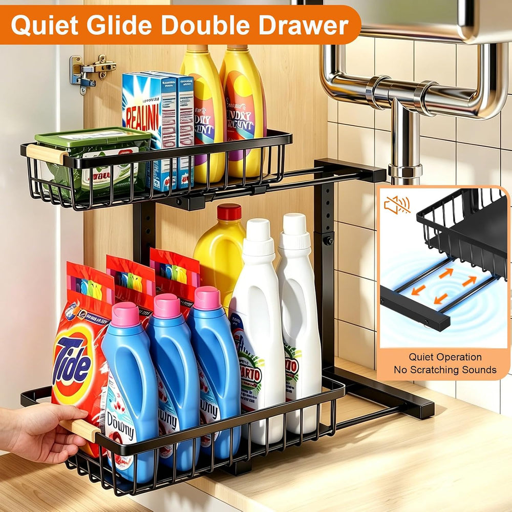 Under Sink Organizer, Adjustable 2 Tier Pull Out Kitchen Bathroom