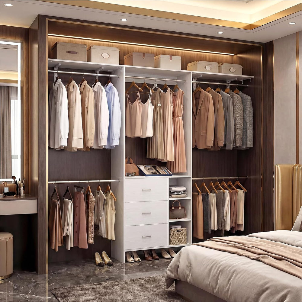 Aheaplus Closet System, Closet Organizer with 3 Wooden Drawers, 8FT Closet Or...