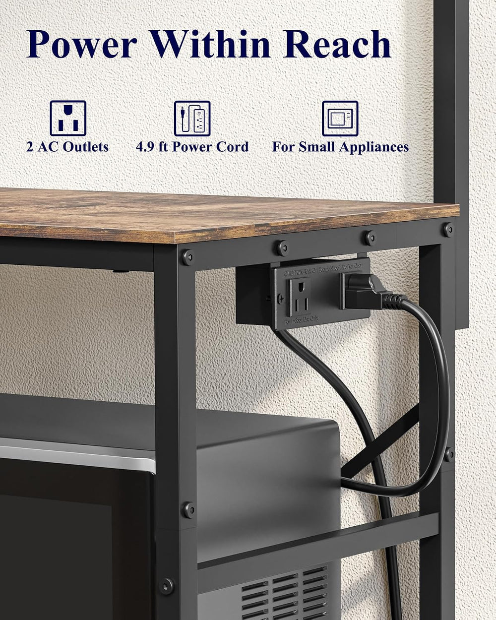 Kitsure Coffee Bar, 4-Tier Baker's Rack with Power Outlet, 21.7" x 4...