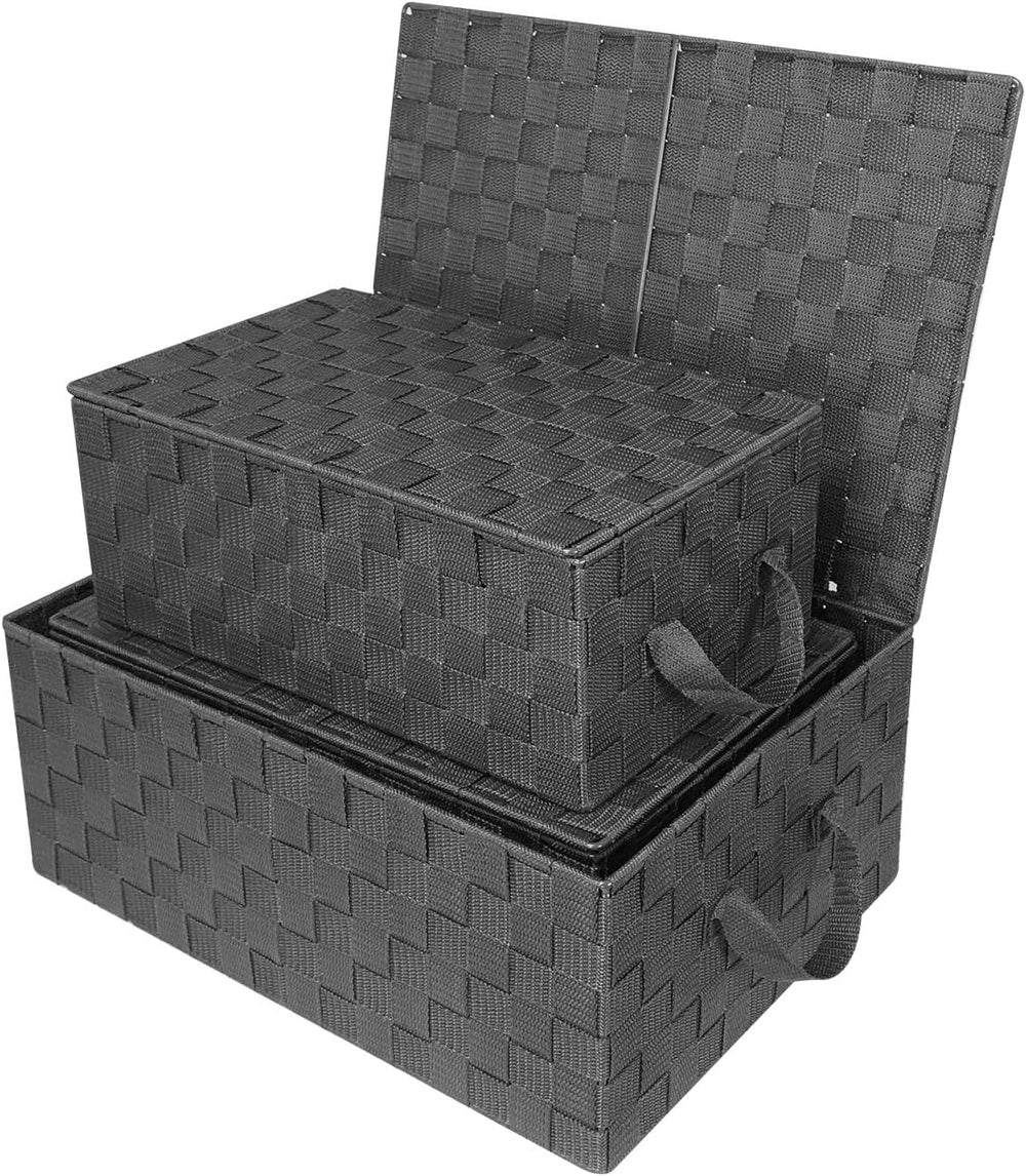 Sorbus Woven Storage Basket with Lid, Set of 3 (Gray)