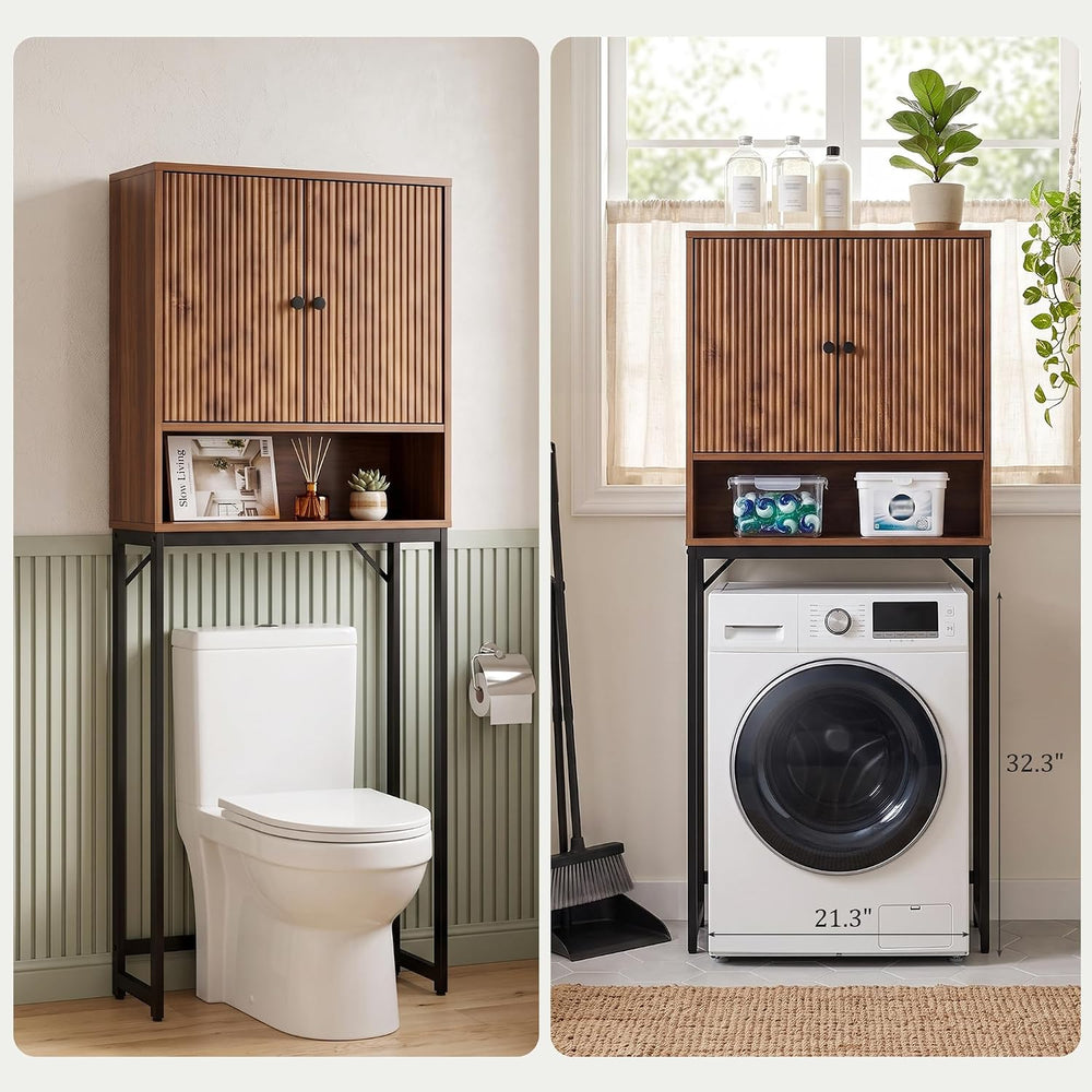 Over The Toilet Storage Cabinet with Fluted Doors and Adjustable Shelf – Bath...