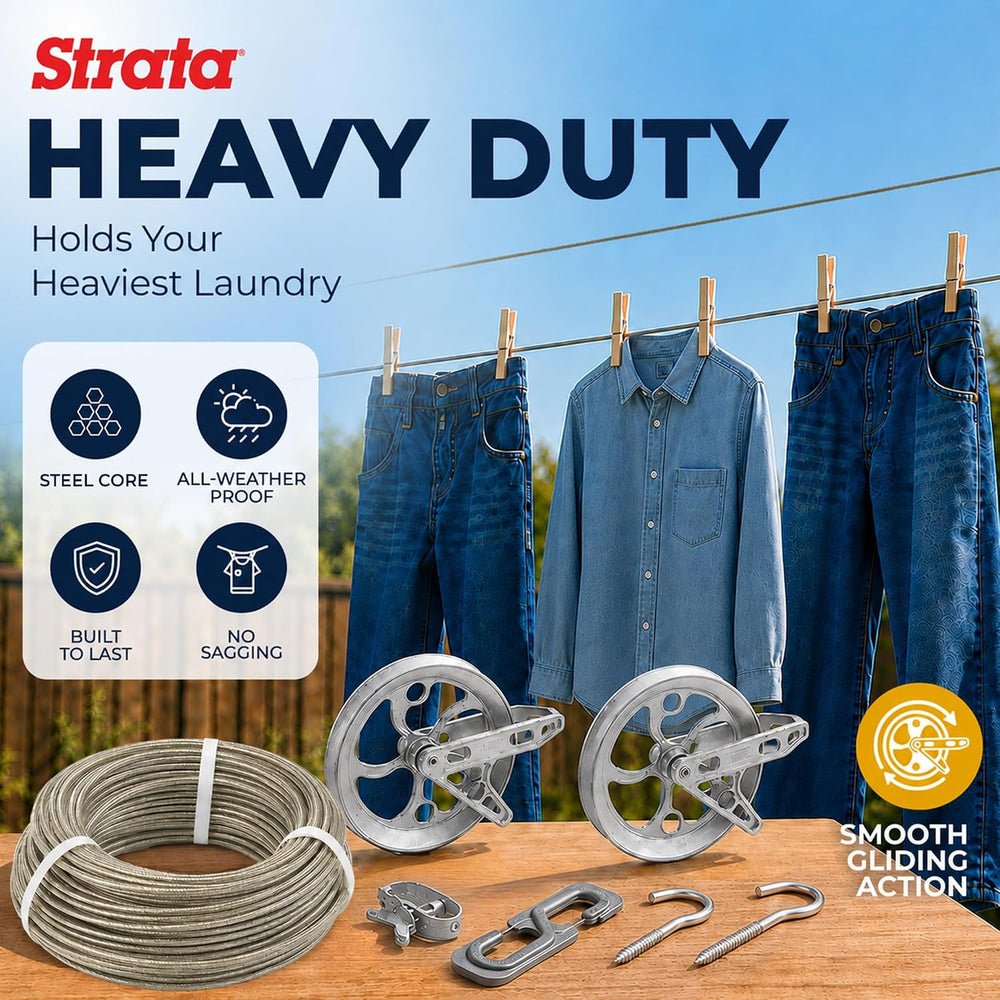 STRATA Heavy-Duty Clothesline Kit, 150 ft Steel Cable, Gold & Silver