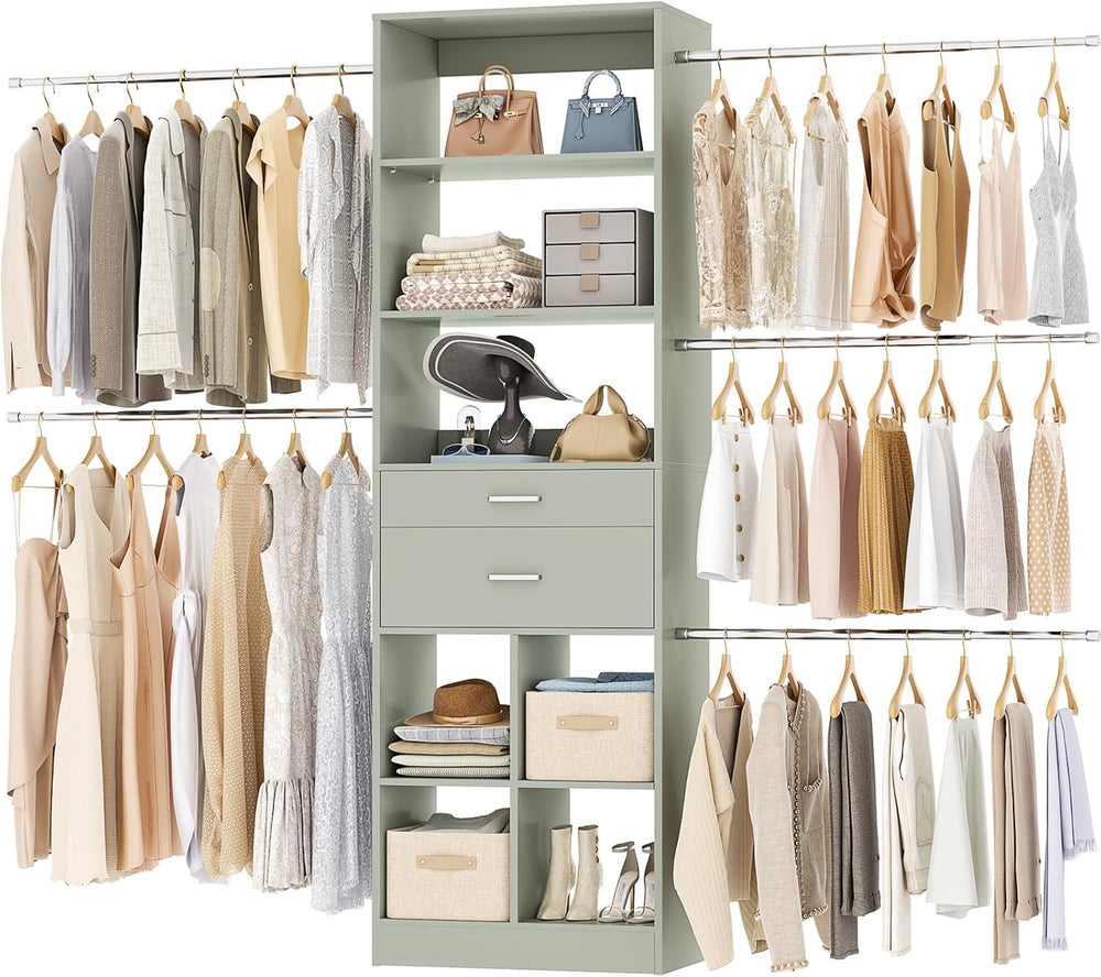 Besiost Closet System, 4-8 FT Closet Organizer Tower with 2 Wooden Drawers an...