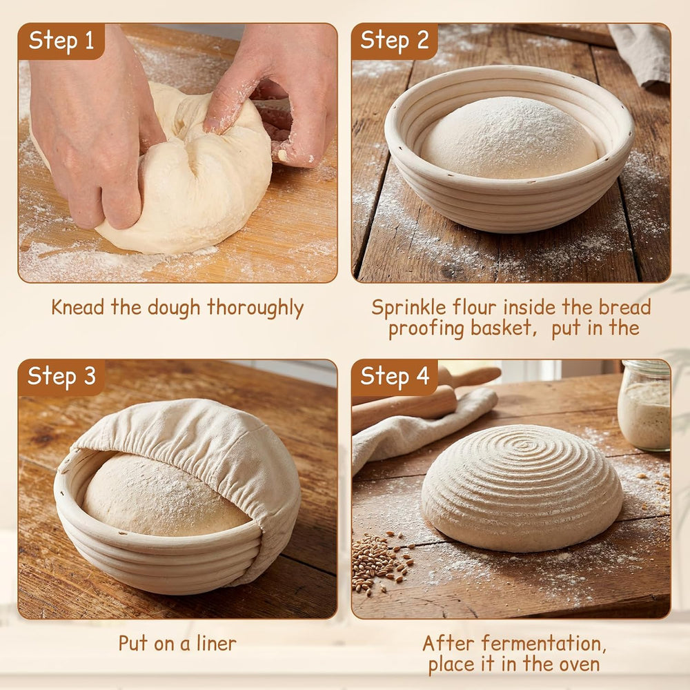 Set of 12 Banneton Bread Proofing Basket with Liner, 5-inch 9-inch Round and ...
