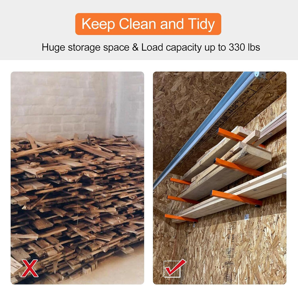 Wall Mount Wood Organizer and Lumber Storage Rack with 3-Level