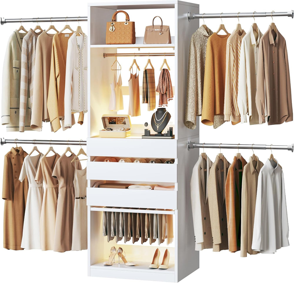 Closet System, 4-8FT Closet Organizer with 3 Wood Drawers & Glass Top, 10...