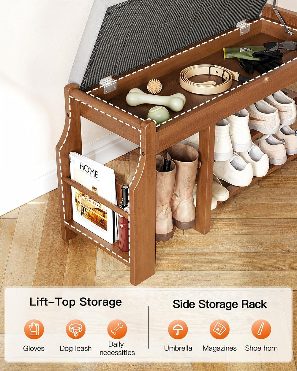 Pipishell 34" Pine Wood Shoe Bench Entryway with Soft Cushion and Storage