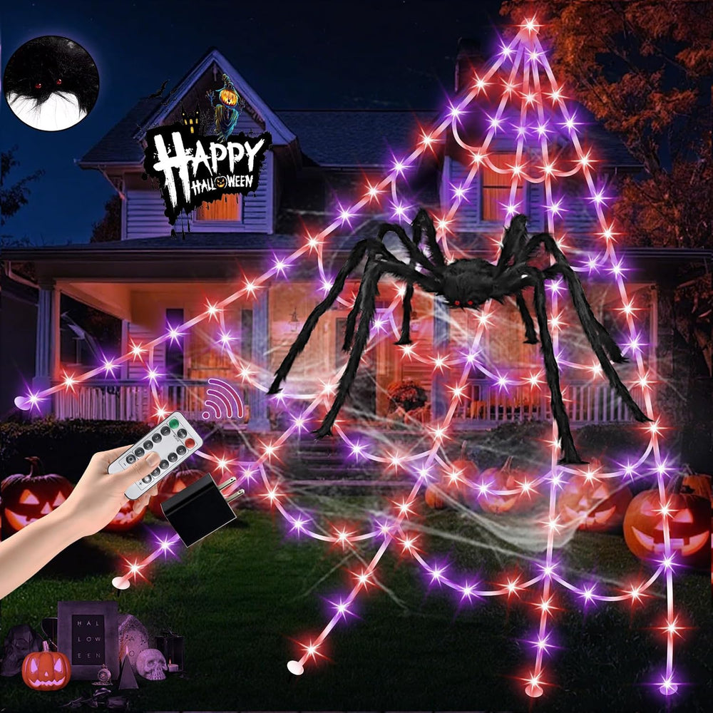 Halloween Spider Web Lights 550 LED Lighted Spider Web 16.4Ft Giant Halloween...