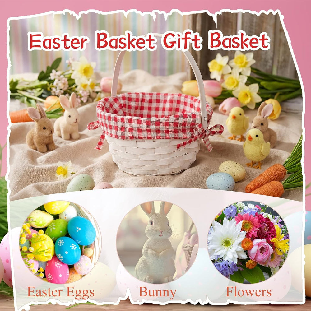 6 Pcs Woven Basket with Liner and Handle Bamboo Empty Gift Baskets for Fruit ...