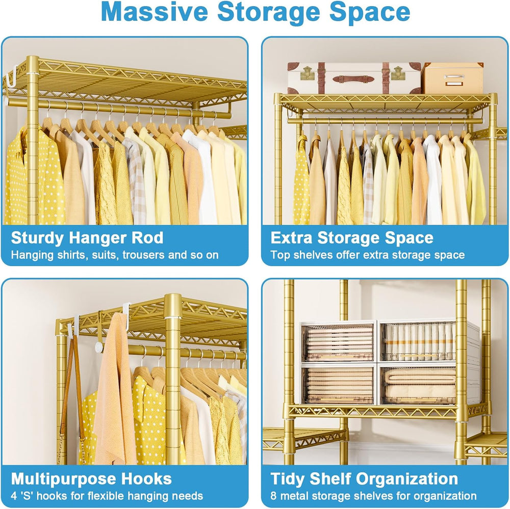 Ulif E4 Plus Heavy Duty Clothes Rack, Gold Metal Closet Storage System