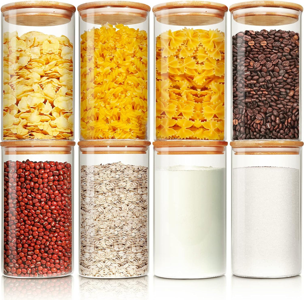 HomArtist Glass Jars with Bamboo Lids 28 floz [Set of 8], Glass Canisters wit...