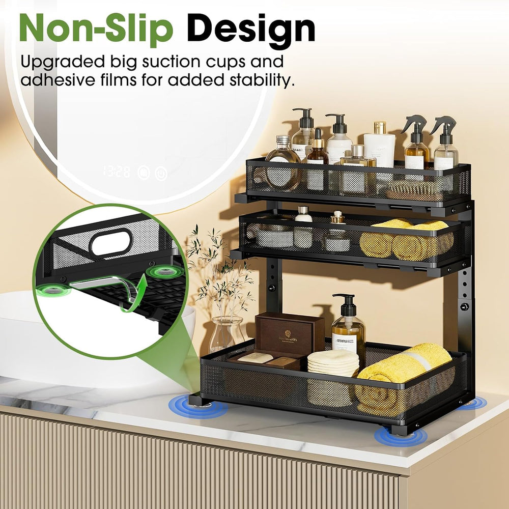Under Sink Organizer 3 Tier, 2 Pack L-Shaped Pull-Out Cabinet Organizer with ...