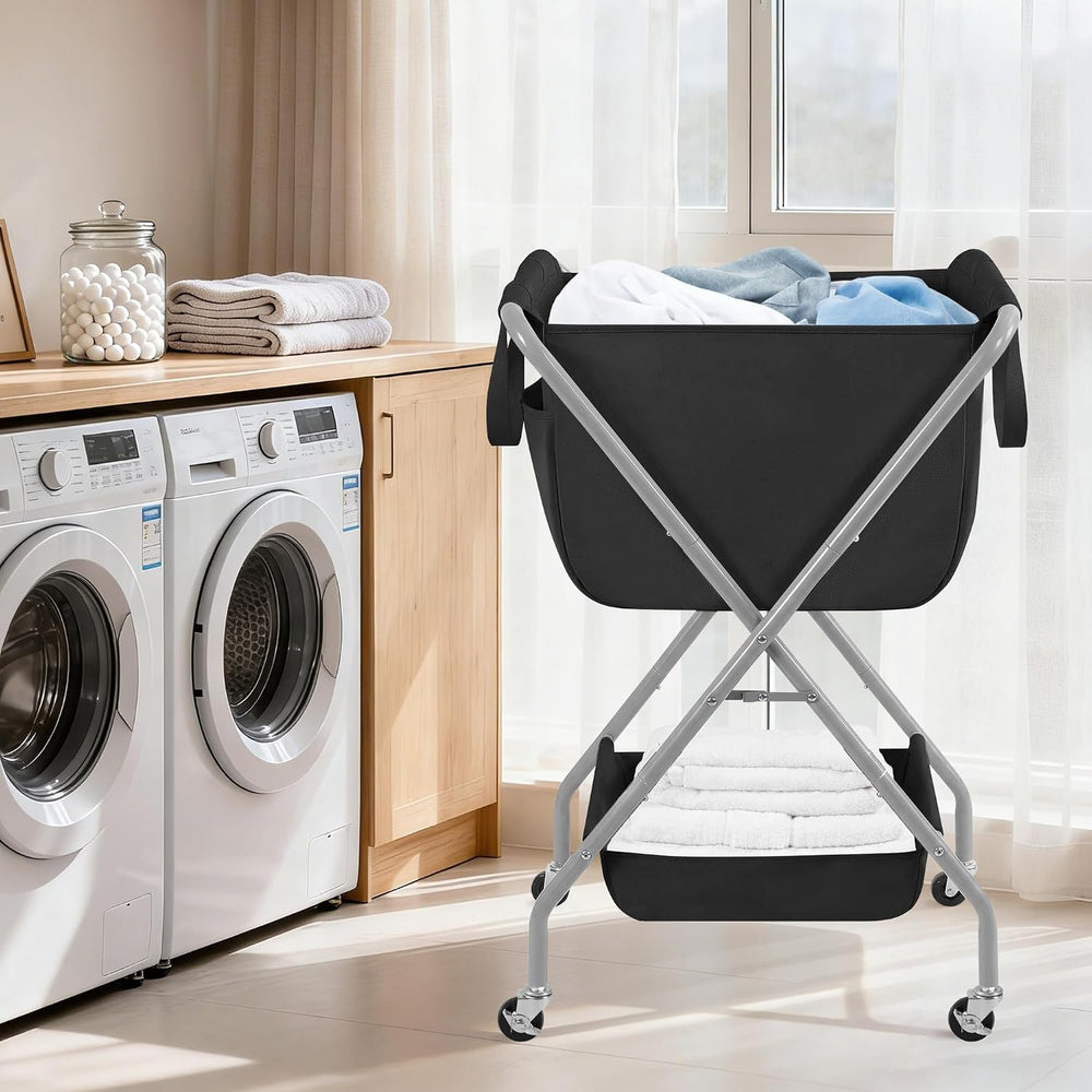 STORAGE MANIAC Collapsible Laundry Cart with Wheels 35.6"H Removable Can...