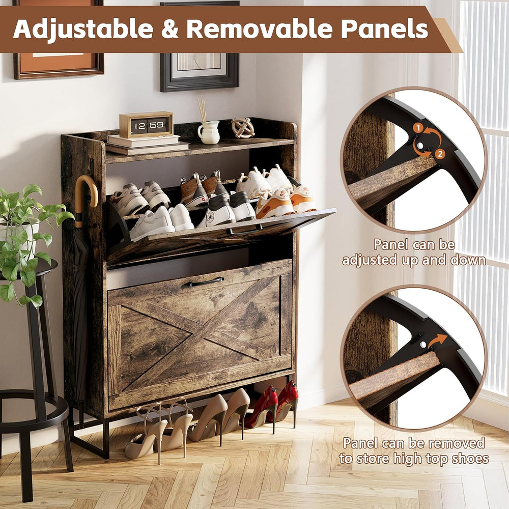 YIKEHOME Shoe Storage Cabinet for Entryway with 2 Flip Drawers, Freestanding ...