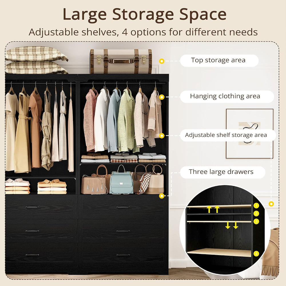 IRONCK Freestanding Closet System with Adjustable Shelves & 3 Drawers