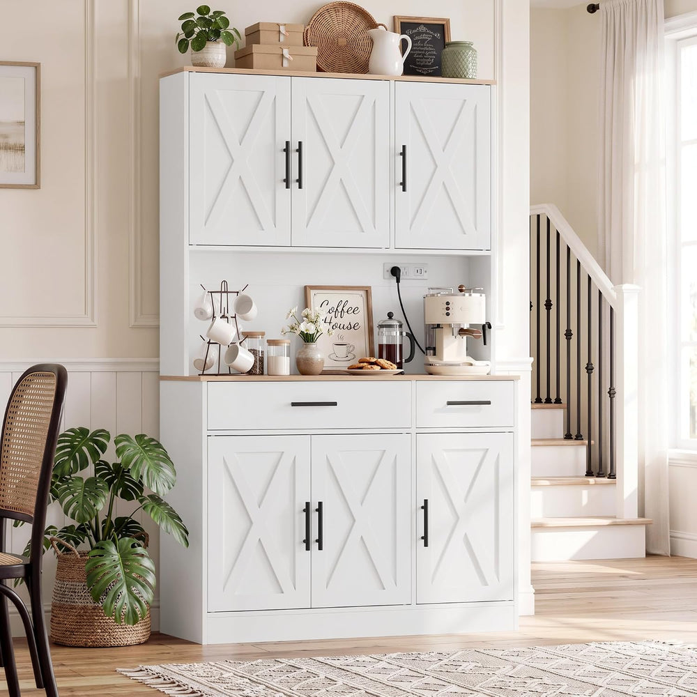 Nuturelly 70" H Kitchen Pantry Cabinet, Farmhouse Storage Cabinet, White