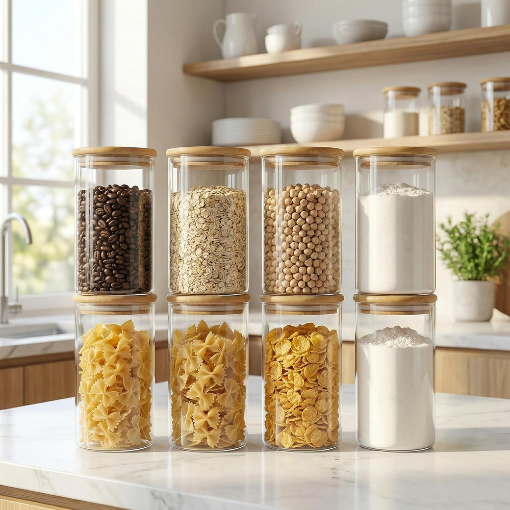 HomArtist Glass Jars with Bamboo Lids 28 floz [Set of 8], Glass Canisters wit...