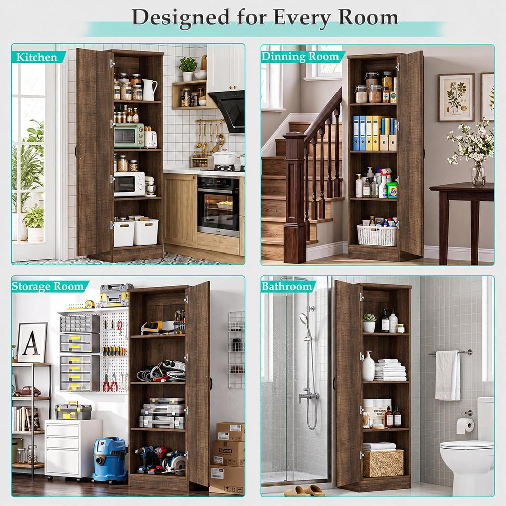 Unikito 63" Kitchen Pantry Storage Cabinet with Doors & Shelves, 2-Pack