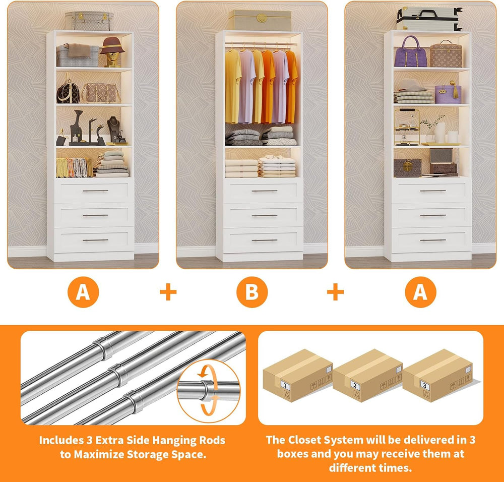 Closet System with 3 Sets, 6–15 FT Closet Organizer System with 9 Drawers, 9 ...