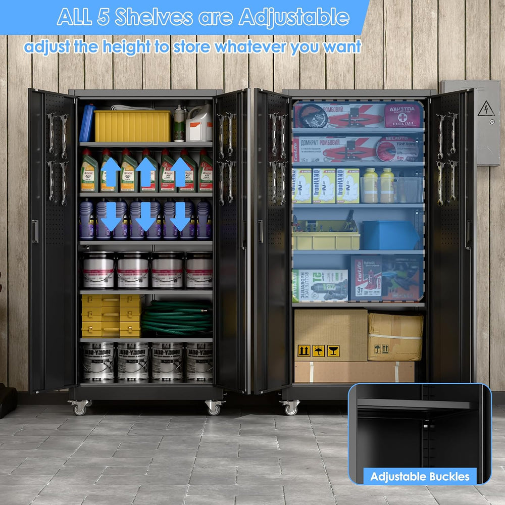 Wide & Deep 71"x34"Wx18 D Metal Garage Storage Cabinet Black