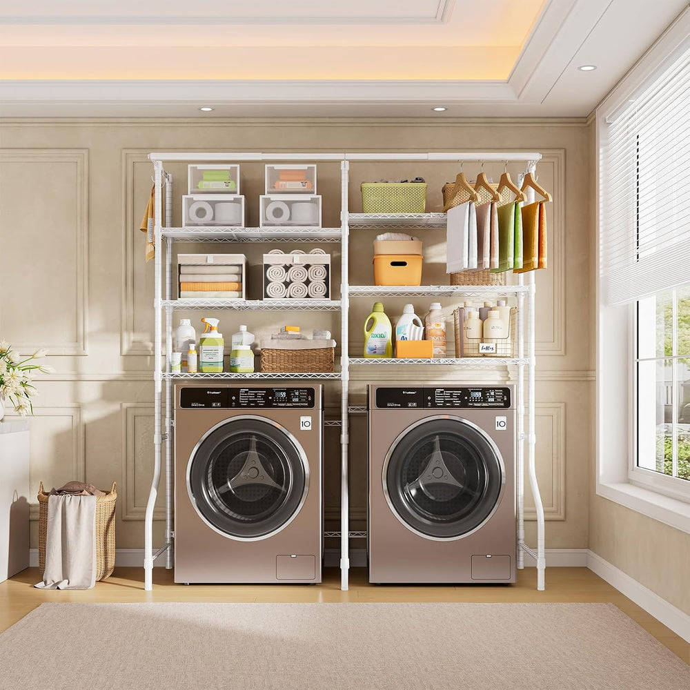 6 Tiers Expandable Over Washer and Dryer Shelves, White