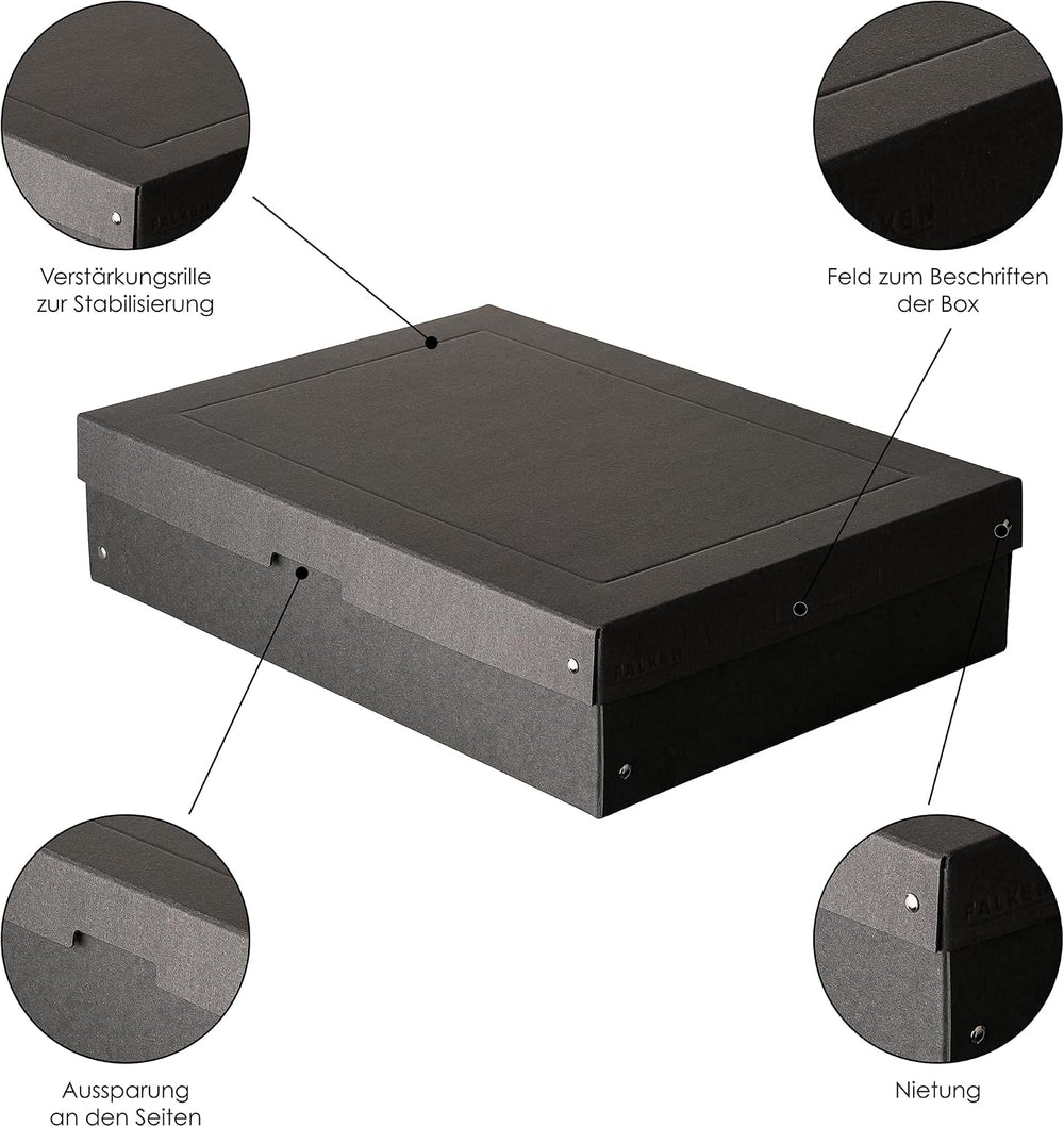 FALKEN Original PureBox Black Made in Germany 100 mm High DIN A3 Storage Box ...