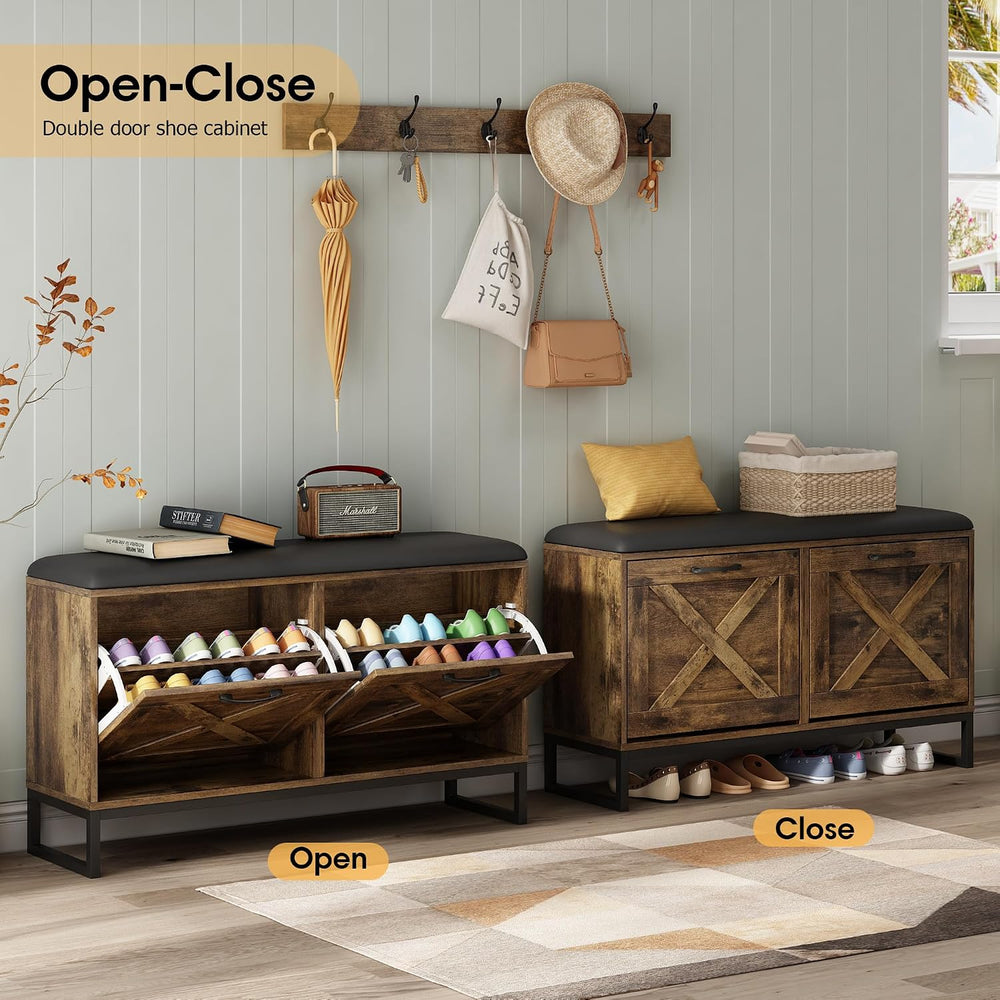 Maupvit Shoe Cabinet with 2 Flip Drawers & Coat Rack, Shoe Storage Bench ...