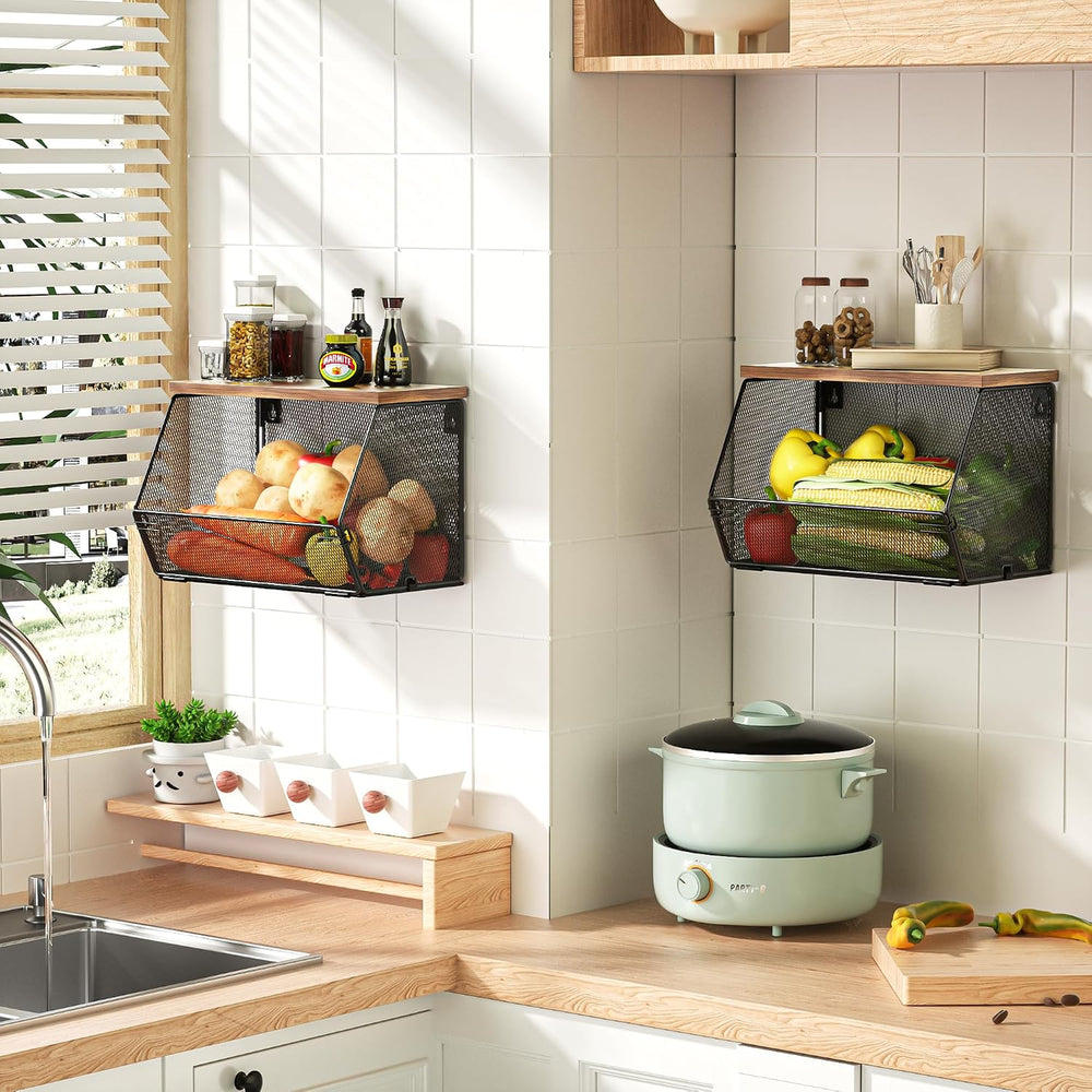 2 Tier Fruit Basket for Kitchen Counter, Stackable Onion and Potato Storage B...